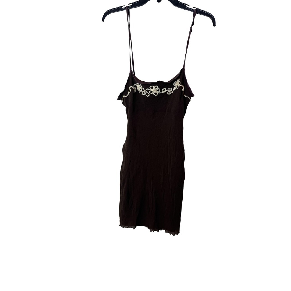 Studio Soleil Dress Womens M Brown Embroidered Scoop Neck Slip Mini Bodycon